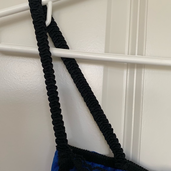 Vintage Electric Blue and Black Lace Garter Cami - Picture 4 of 8